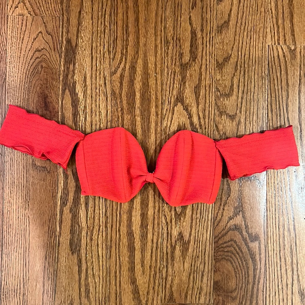 Montce Red Crimson Micro Scrunch bikini top with sleeves size Medium